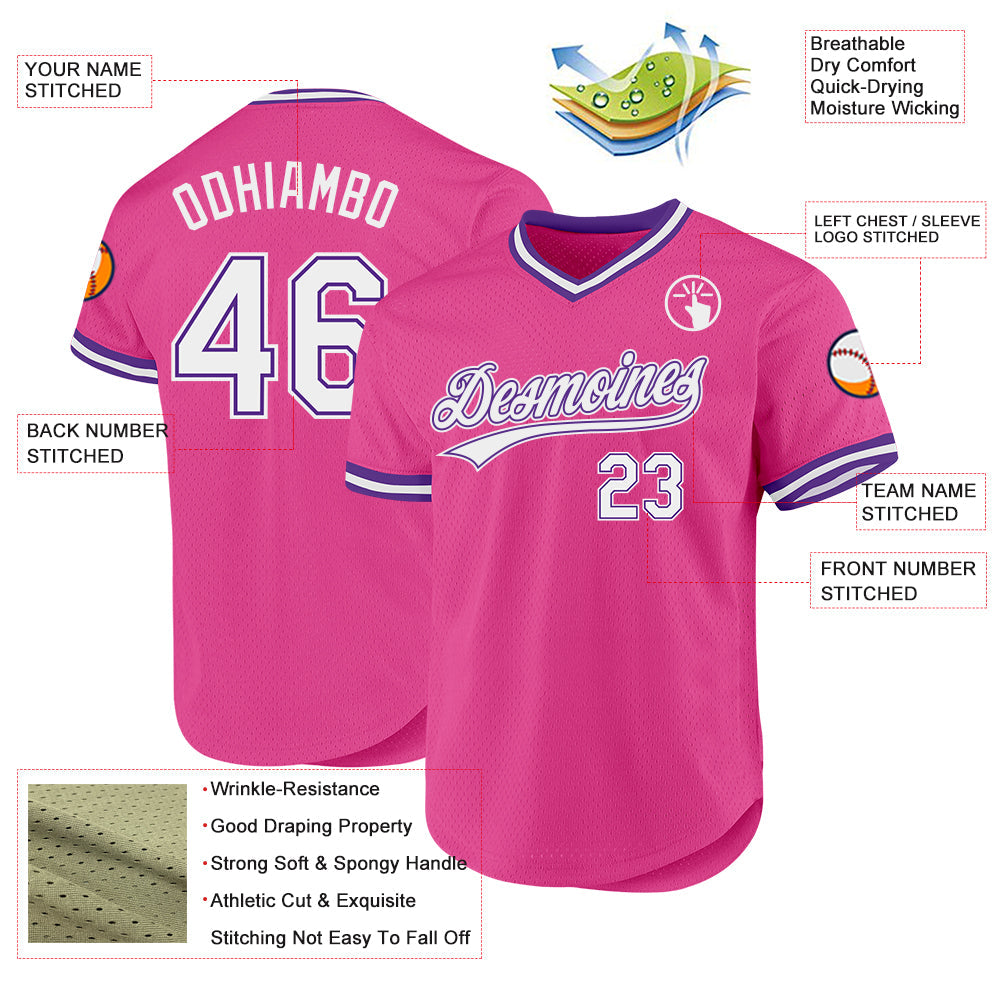 Custom Pink White-Purple Authentic Throwback Baseball Jersey - Sky-Custom