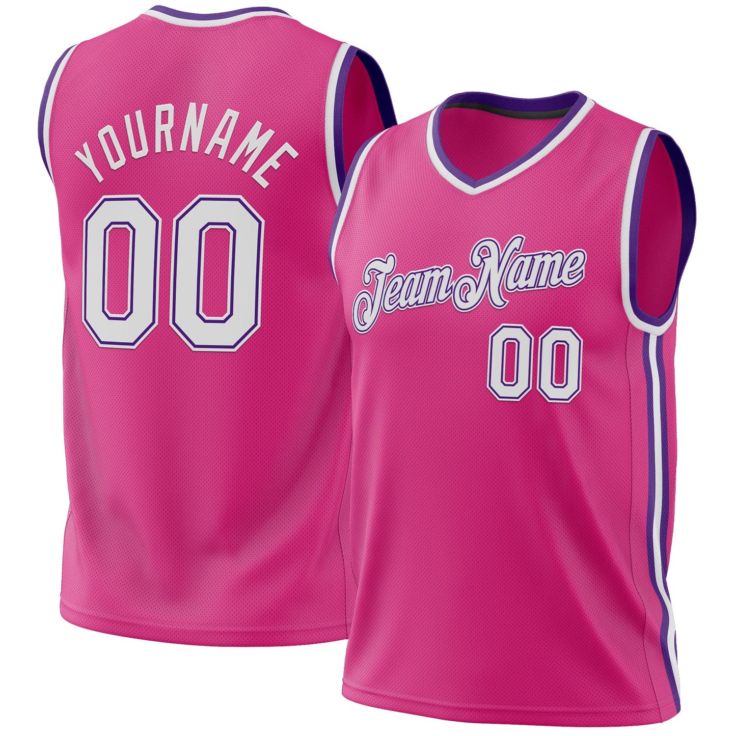 Custom Pink White-Purple Authentic Throwback Basketball Jersey - Sky-Custom