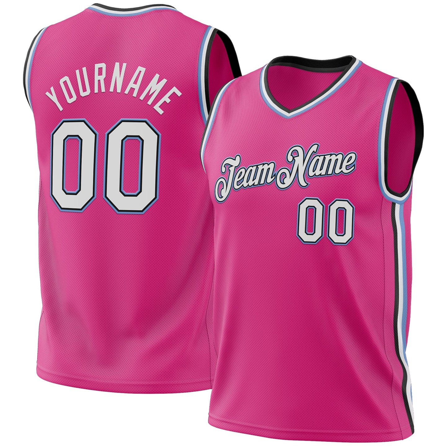 Custom Pink Black-Light Blue Authentic Throwback Basketball Jersey - Sky-Custom
