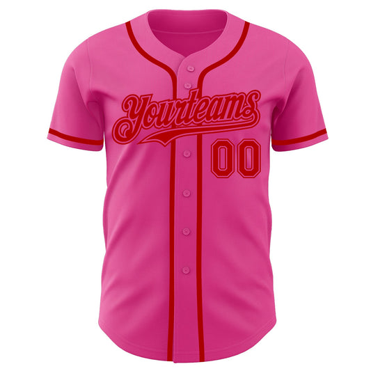 Custom Pink Red Authentic Baseball Jersey - Sky-Custom