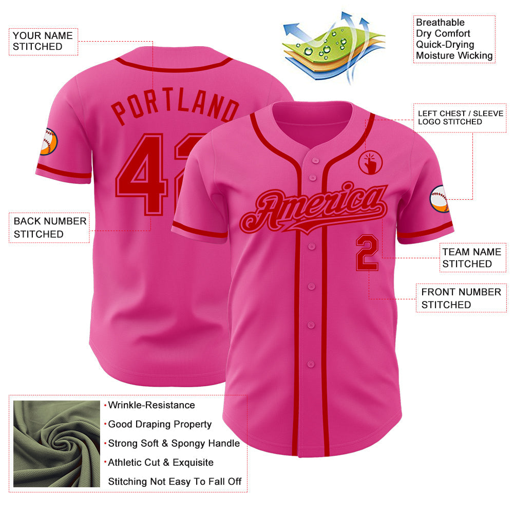Custom Pink Red Authentic Baseball Jersey - Sky-Custom