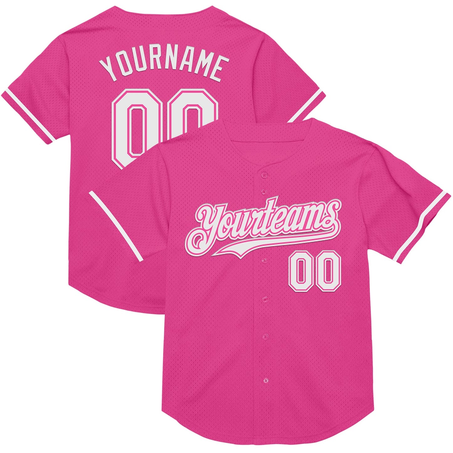 Custom Pink White Mesh Authentic Throwback Baseball Jersey - Sky-Custom