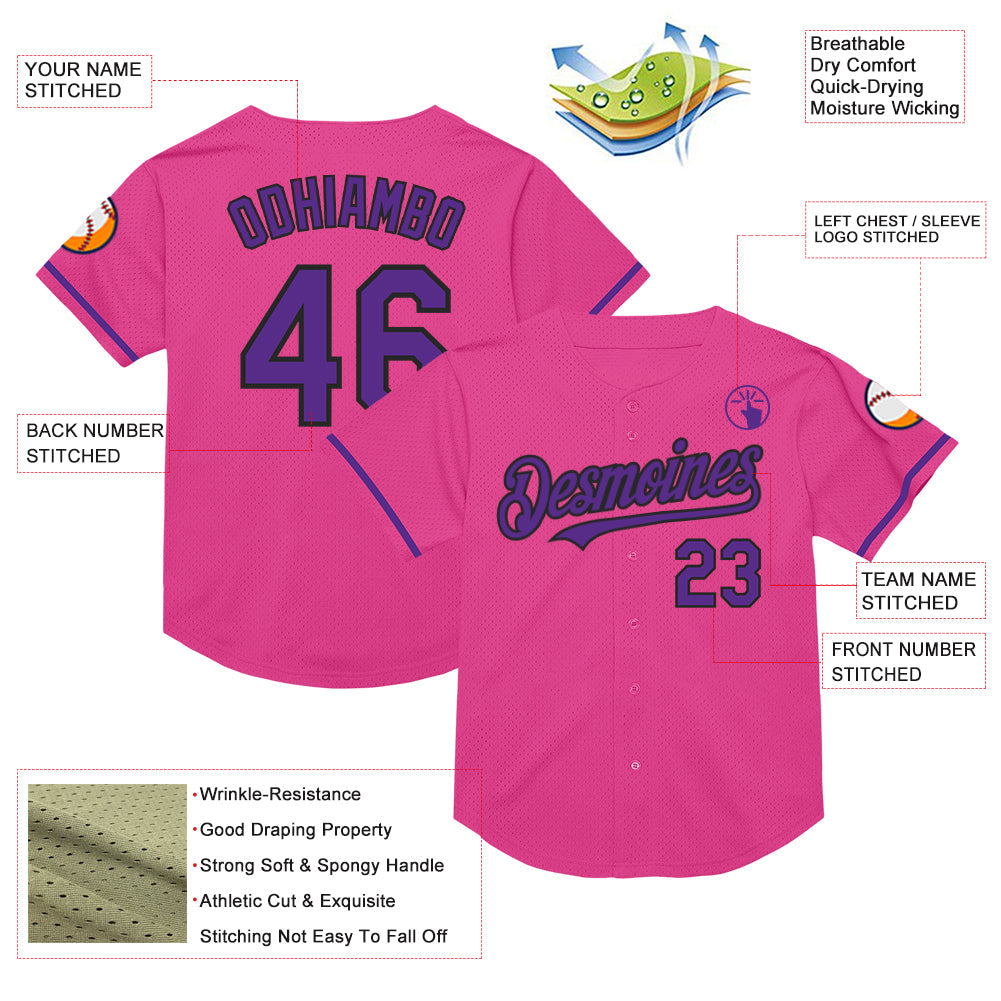 Custom Pink Purple-Black Mesh Authentic Throwback Baseball Jersey - Sky-Custom
