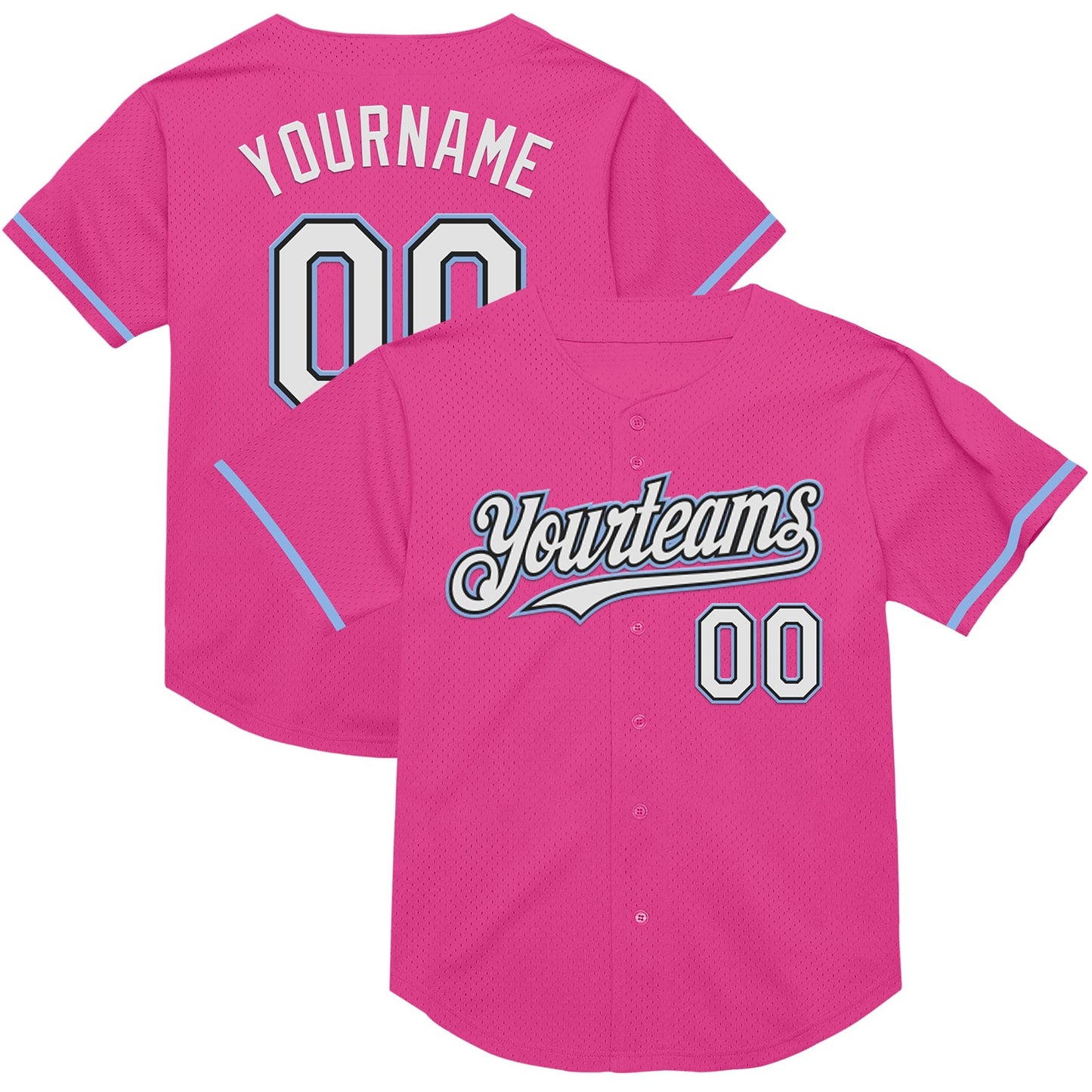 Custom Pink Black-Light Blue Mesh Authentic Throwback Baseball Jersey - Sky-Custom