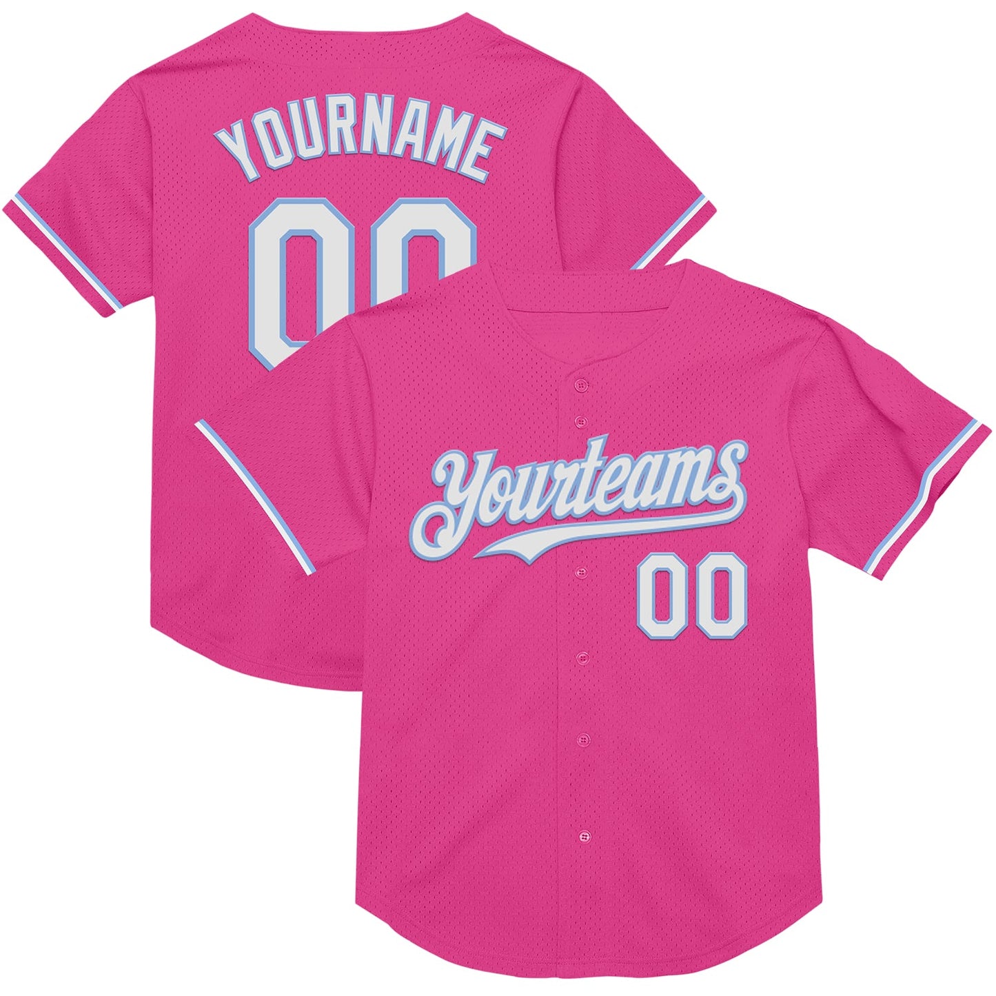 Custom Pink White-Light Blue Mesh Authentic Throwback Baseball Jersey - Sky-Custom