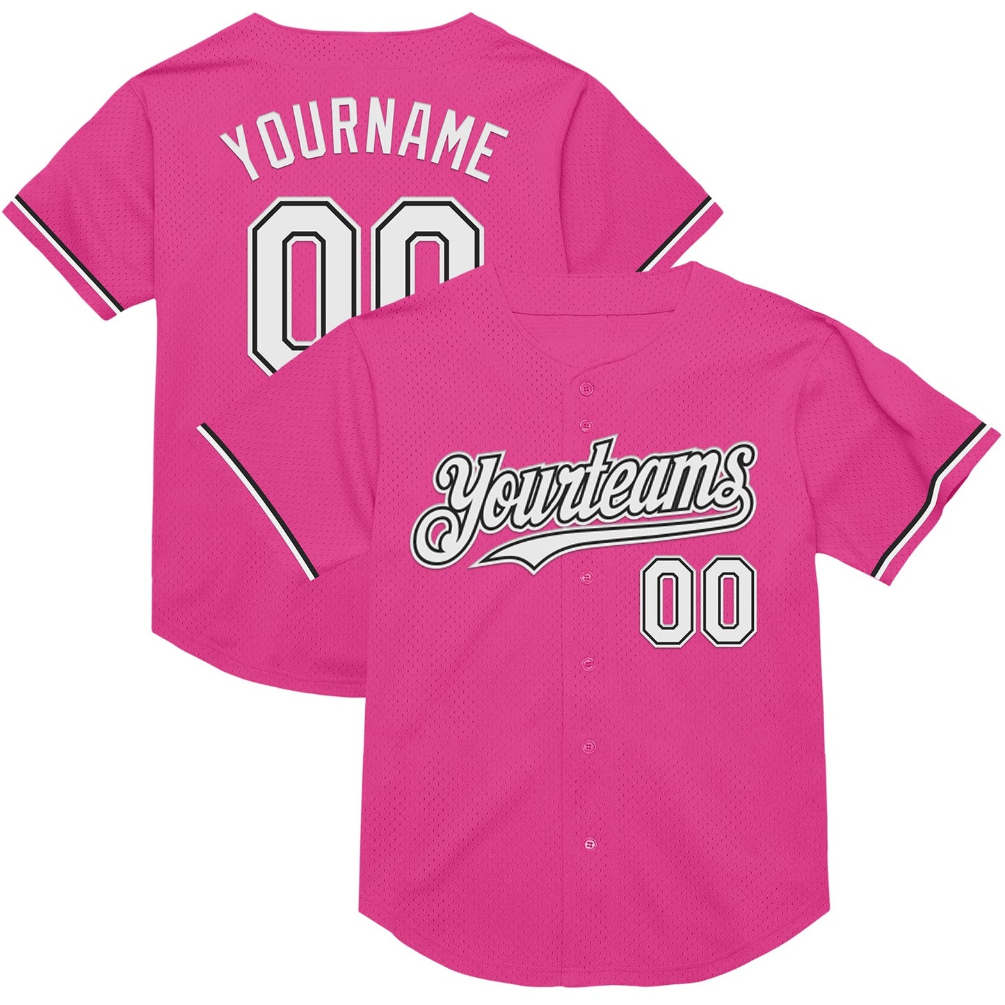 Custom Pink White-Black Mesh Authentic Throwback Baseball Jersey - Sky-Custom