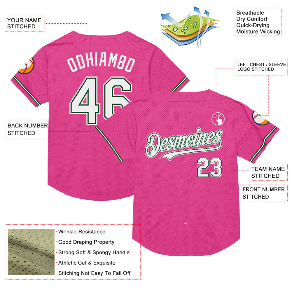 Custom Pink White-Green Mesh Authentic Throwback Baseball Jersey - Sky-Custom