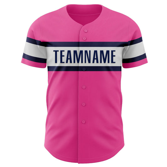 Custom Pink White-Navy Authentic Baseball Jersey - Sky-Custom