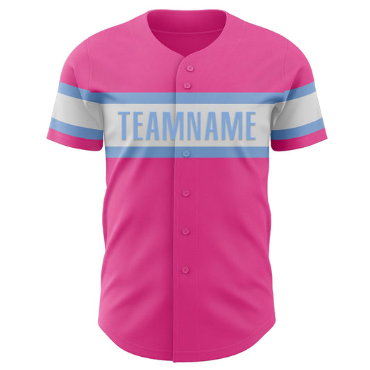 Custom Pink White-Light Blue Authentic Baseball Jersey - Sky-Custom