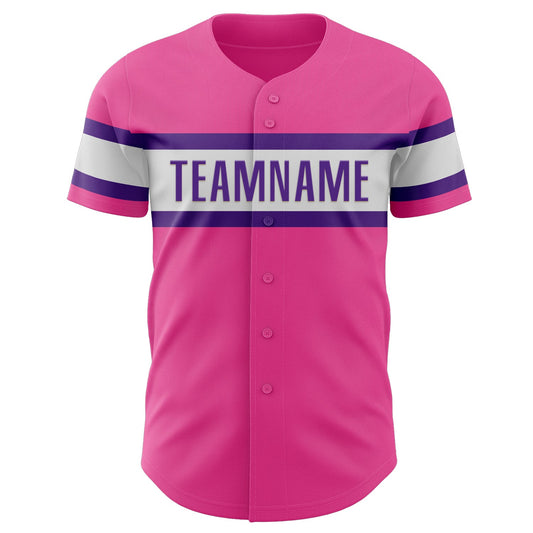 Custom Pink White-Purple Authentic Baseball Jersey - Sky-Custom