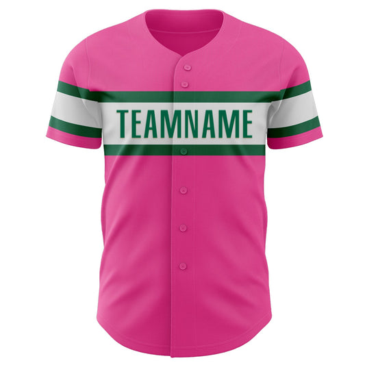Custom Pink White-Kelly Green Authentic Baseball Jersey - Sky-Custom
