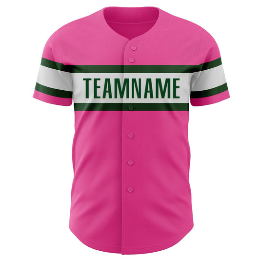 Custom Pink White-Green Authentic Baseball Jersey - Sky-Custom