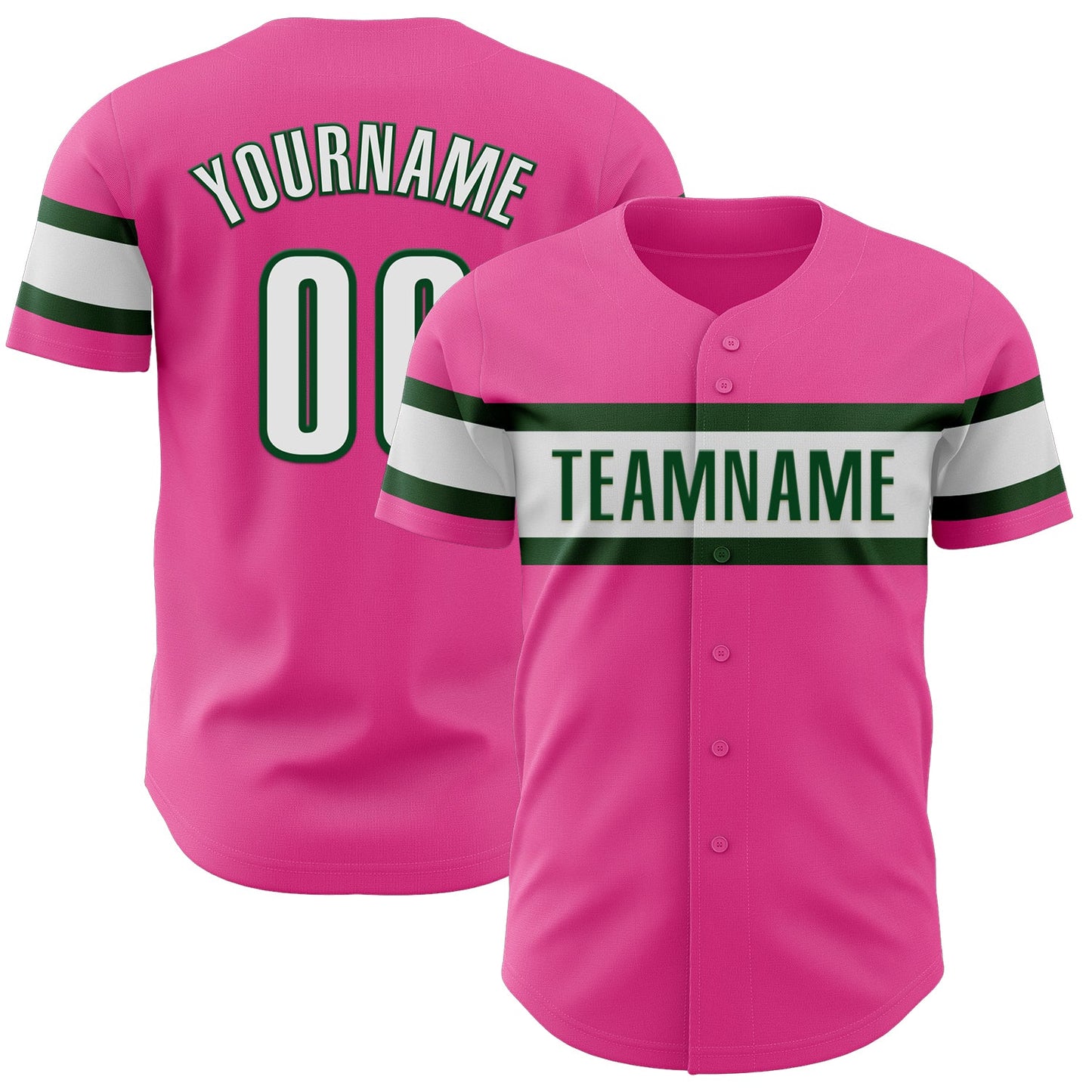 Custom Pink White-Green Authentic Baseball Jersey - Sky-Custom