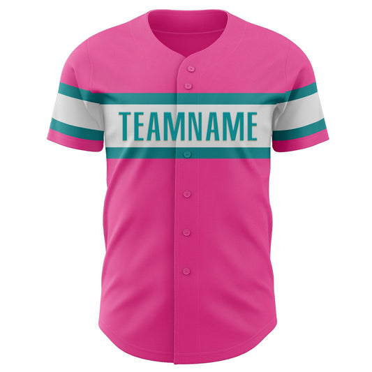 Custom Pink White-Teal Authentic Baseball Jersey - Sky-Custom