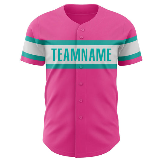 Custom Pink White-Aqua Authentic Baseball Jersey - Sky-Custom