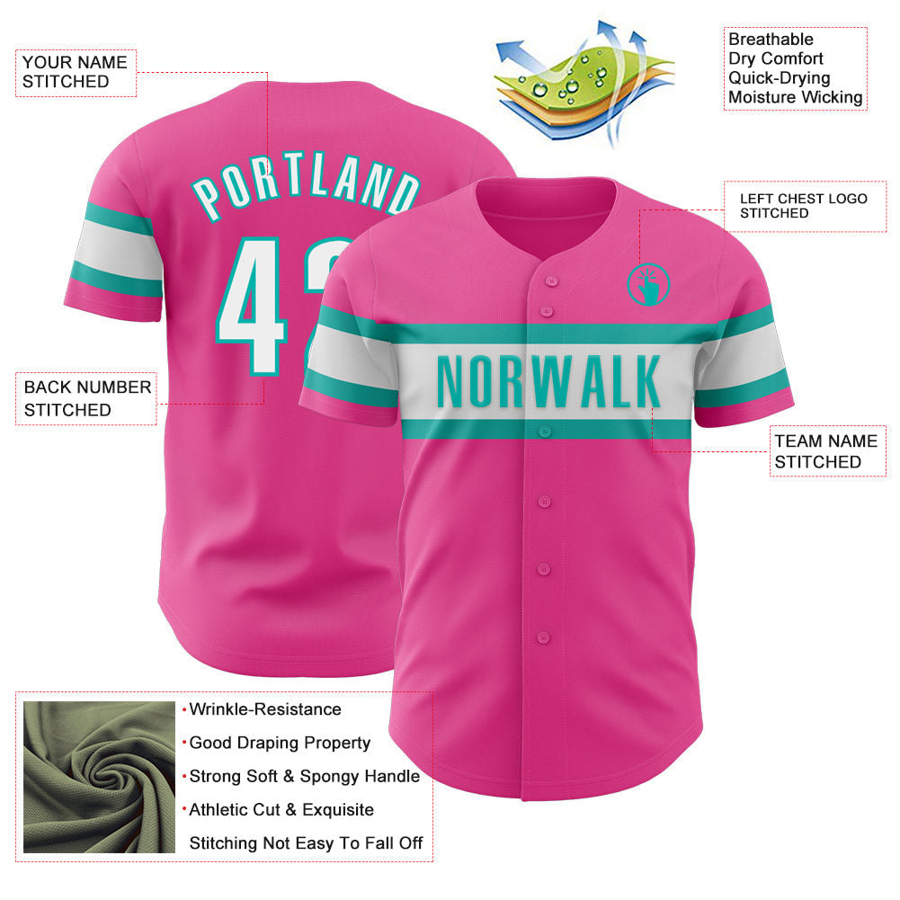 Custom Pink White-Aqua Authentic Baseball Jersey - Sky-Custom