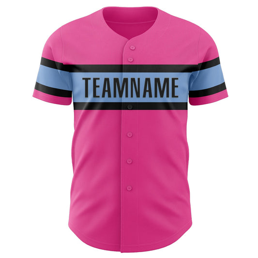 Custom Pink Light Blue-Black Authentic Baseball Jersey - Sky-Custom