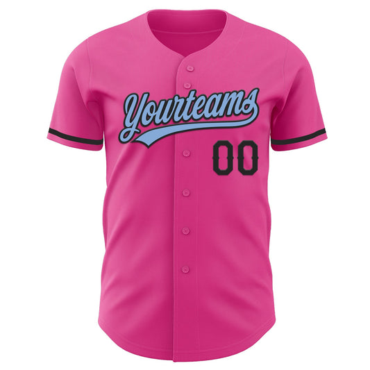 Custom Pink Light Blue-Black Authentic Baseball Jersey - Sky-Custom