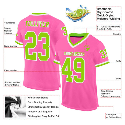 Custom Pink Neon Green-White Mesh Authentic Throwback Football Jersey - Sky-Custom