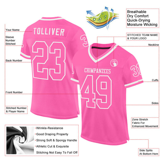 Custom Pink White Mesh Authentic Throwback Football Jersey - Sky-Custom