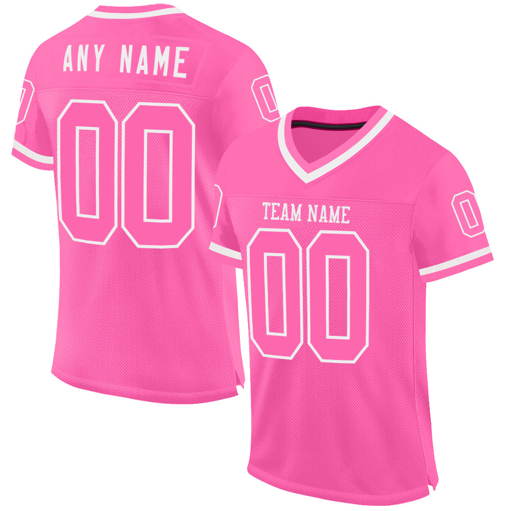 Custom Pink White Mesh Authentic Throwback Football Jersey - Sky-Custom