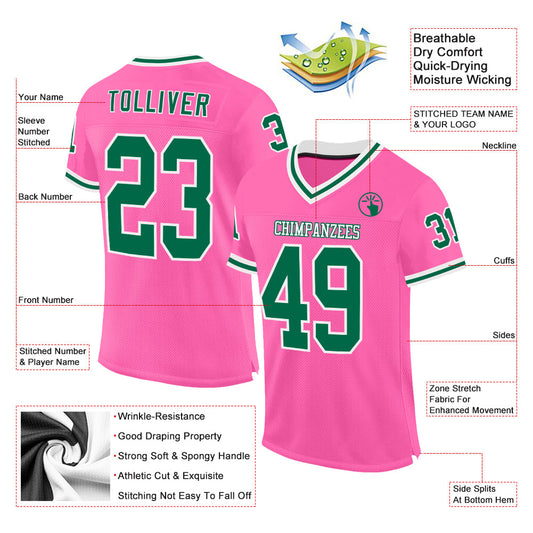 Custom Pink Kelly Green-White Mesh Authentic Throwback Football Jersey - Sky-Custom