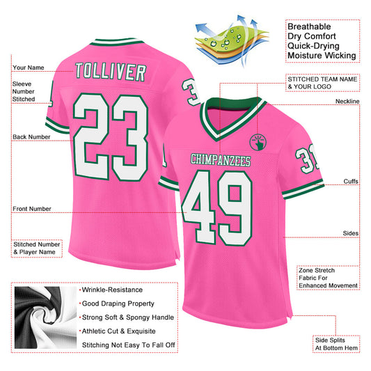 Custom Pink White-Kelly Green Mesh Authentic Throwback Football Jersey - Sky-Custom