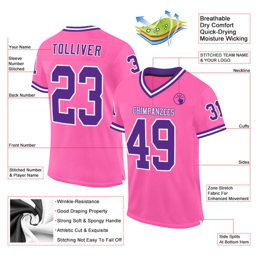 Custom Pink Purple-White Mesh Authentic Throwback Football Jersey - Sky-Custom
