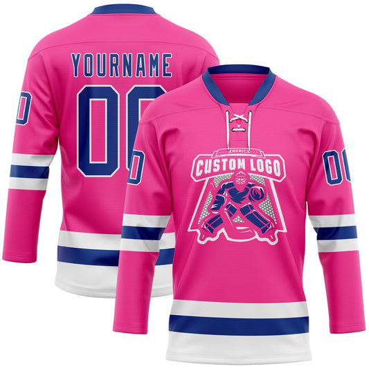 Custom Pink Royal-White Hockey Lace Neck Jersey - Sky-Custom