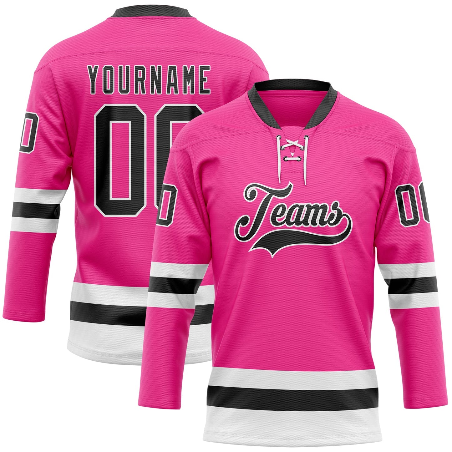 Custom Pink Black-White Hockey Lace Neck Jersey - Sky-Custom