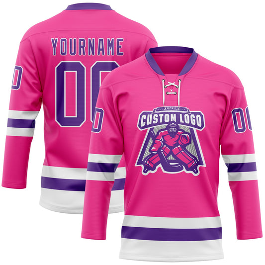 Custom Pink Purple-White Hockey Lace Neck Jersey - Sky-Custom