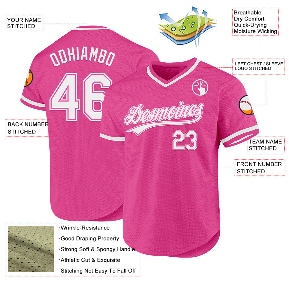 Custom Pink White Authentic Throwback Baseball Jersey - Sky-Custom