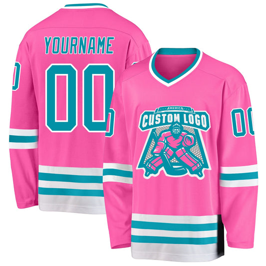 Custom Pink Teal-White Hockey Jersey - Sky-Custom