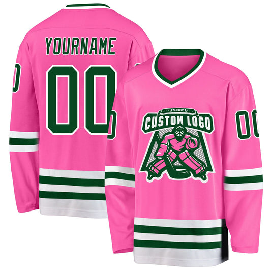 Custom Pink Green-White Hockey Jersey - Sky-Custom