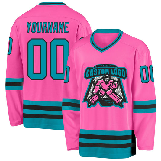 Custom Pink Teal-Black Hockey Jersey - Sky-Custom