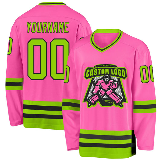 Custom Pink Neon Green-Black Hockey Jersey - Sky-Custom