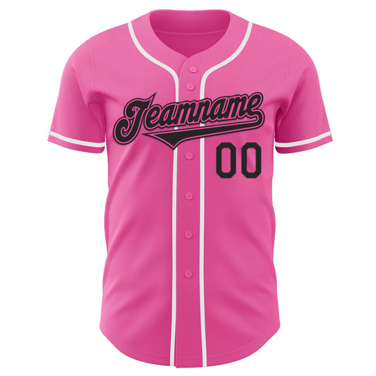 Custom Pink Black-White Authentic Baseball Jersey - Sky-Custom