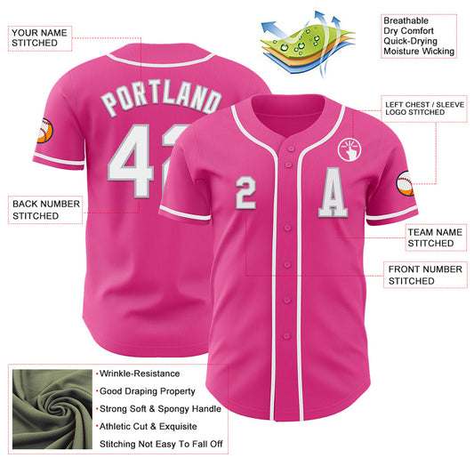 Custom Pink White-Gray Authentic Baseball Jersey - Sky-Custom