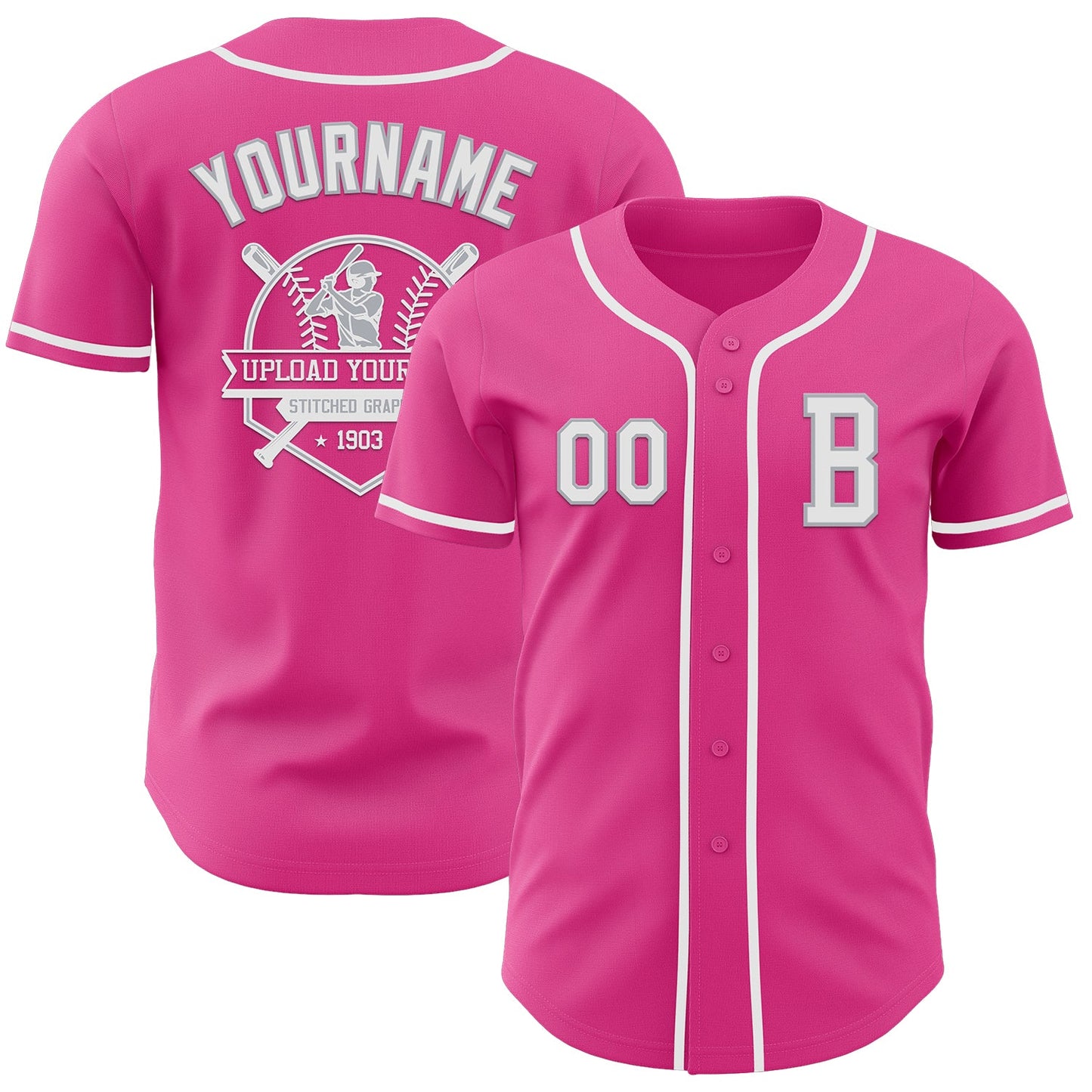 Custom Pink White-Gray Authentic Baseball Jersey - Sky-Custom