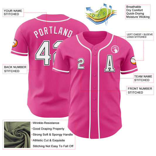 Custom Pink White-Black Authentic Baseball Jersey - Sky-Custom