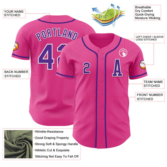 Custom Pink Purple-White Authentic Baseball Jersey - Sky-Custom