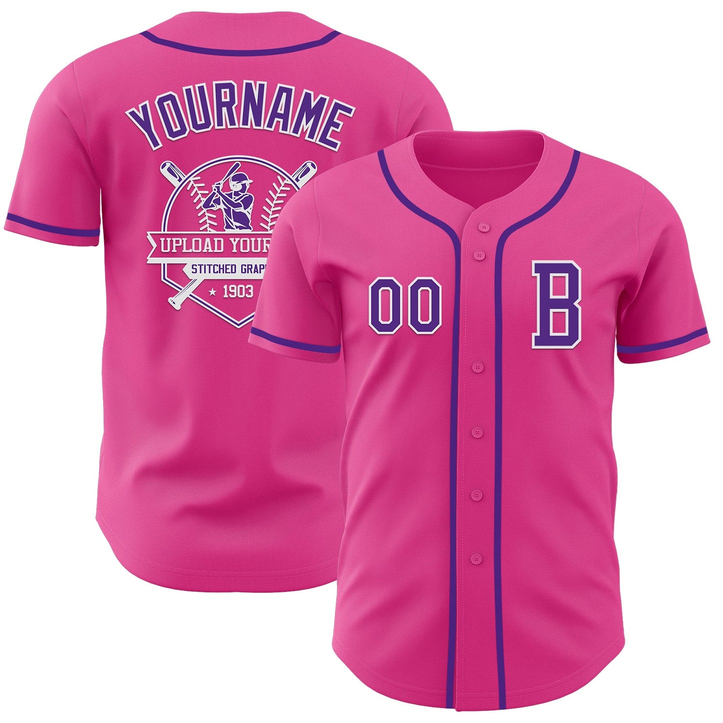 Custom Pink Purple-White Authentic Baseball Jersey - Sky-Custom