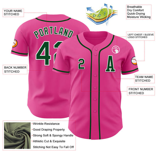 Custom Pink Green-White Authentic Baseball Jersey - Sky-Custom