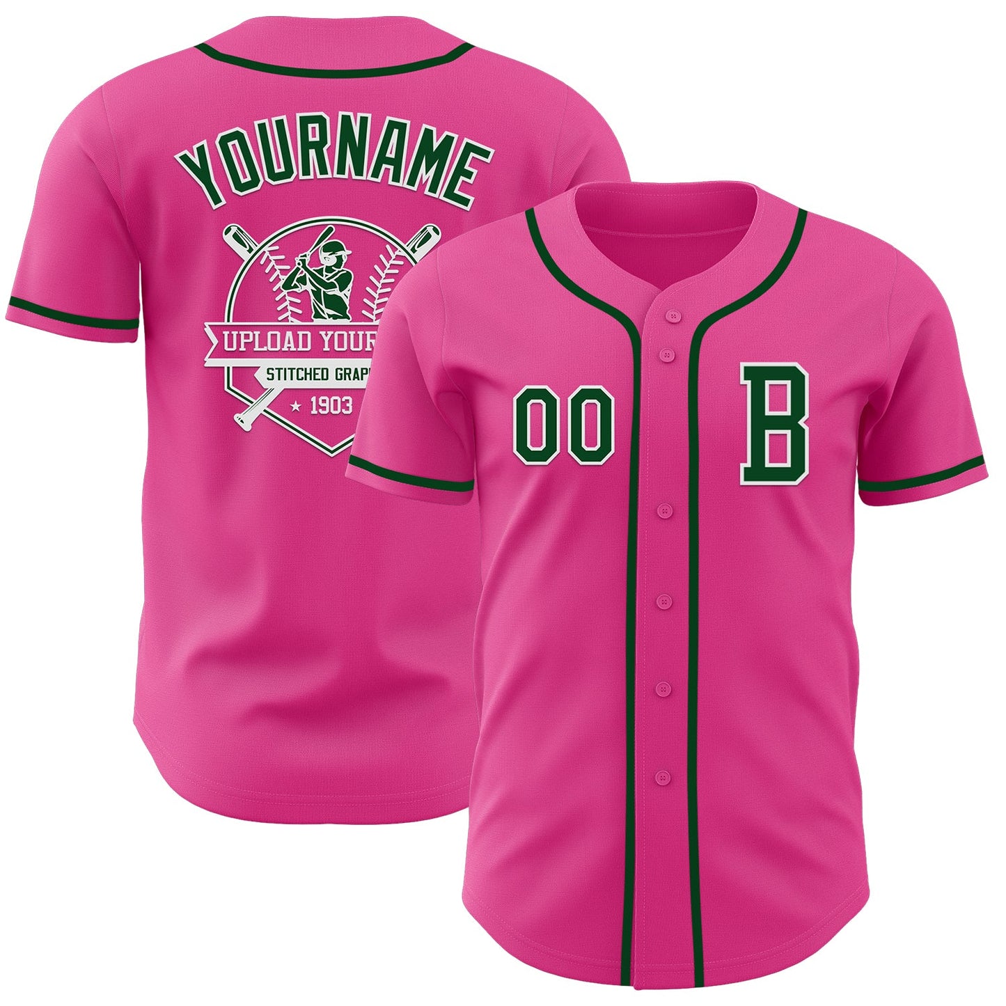 Custom Pink Green-White Authentic Baseball Jersey - Sky-Custom