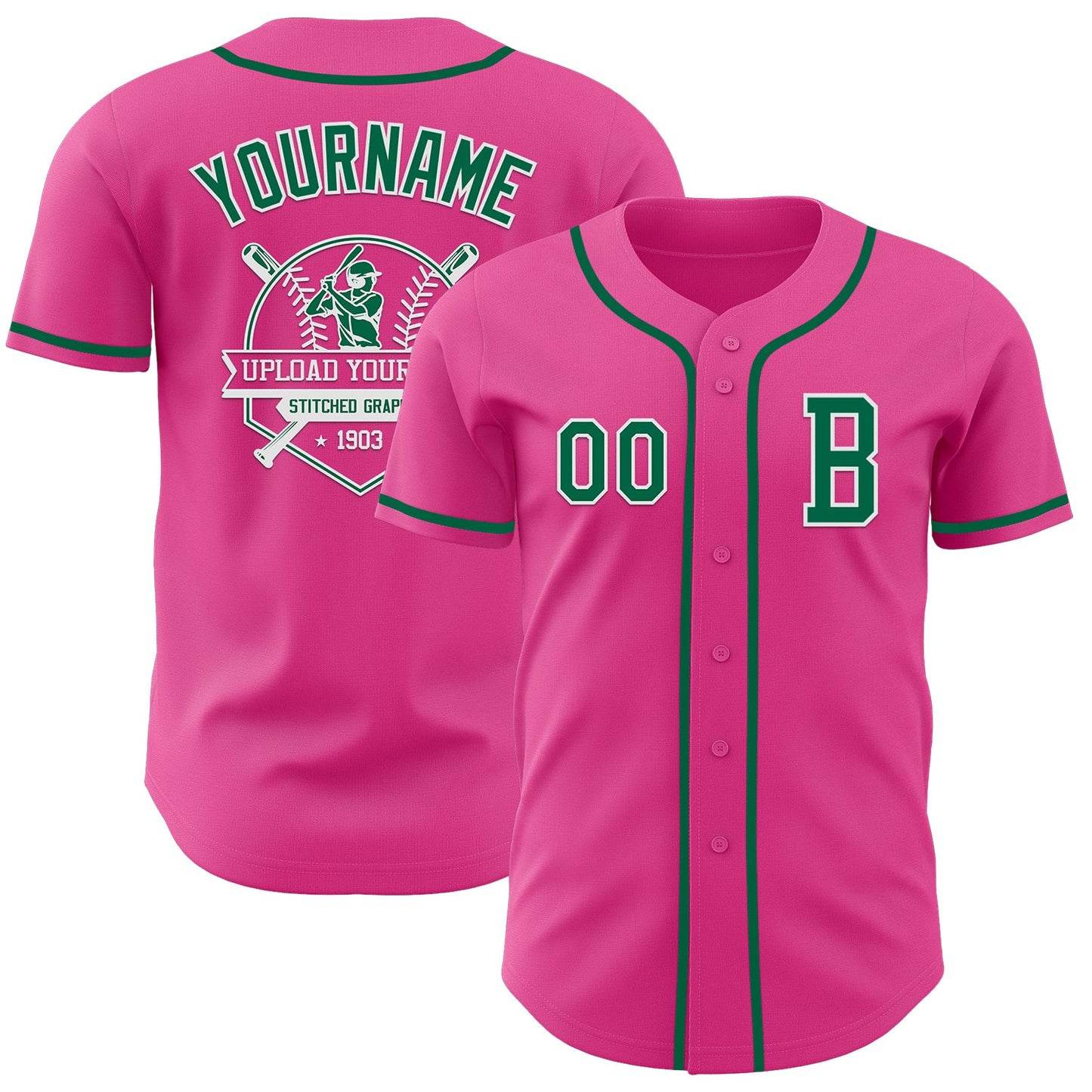 Custom Pink Kelly Green-White Authentic Baseball Jersey - Sky-Custom
