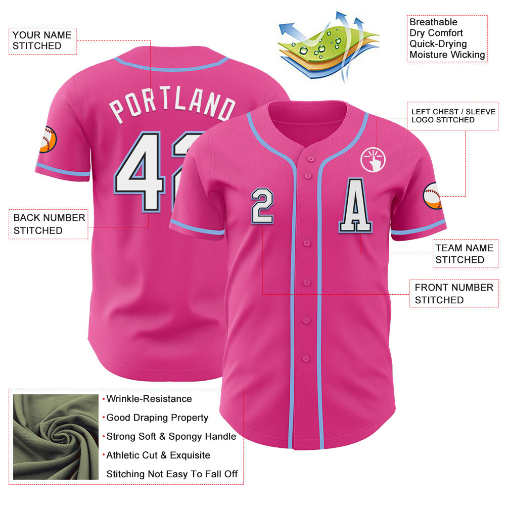 Custom Pink Black-Light Blue Authentic Baseball Jersey - Sky-Custom