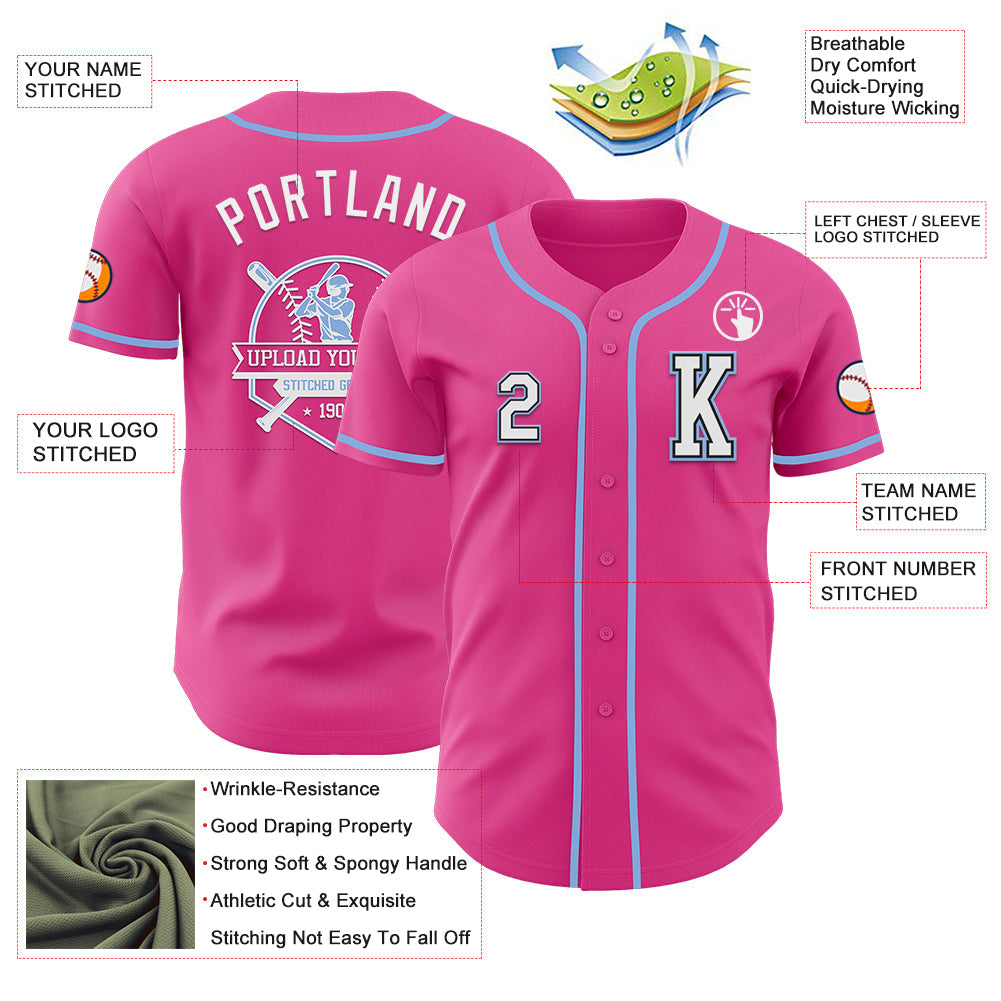 Custom Pink Black-Light Blue Authentic Baseball Jersey - Sky-Custom