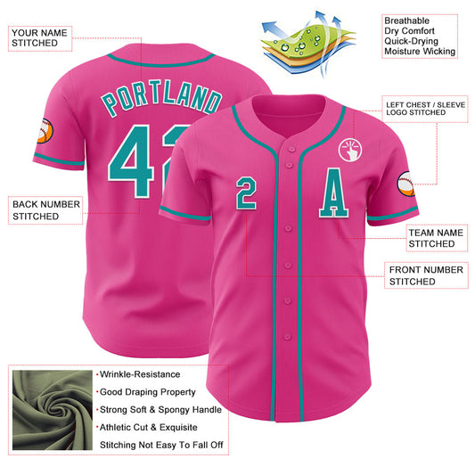 Custom Pink Teal-White Authentic Baseball Jersey - Sky-Custom