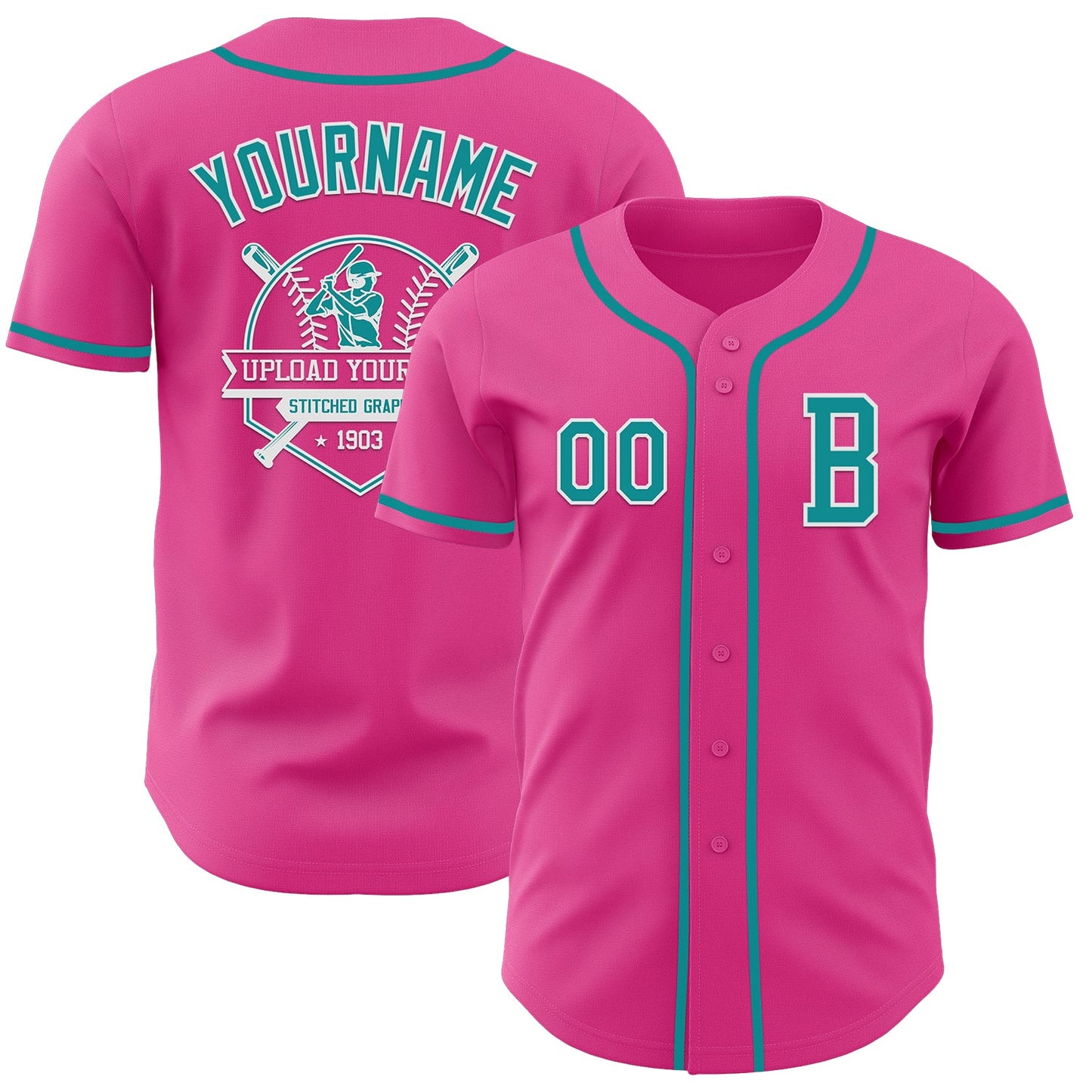 Custom Pink Teal-White Authentic Baseball Jersey - Sky-Custom