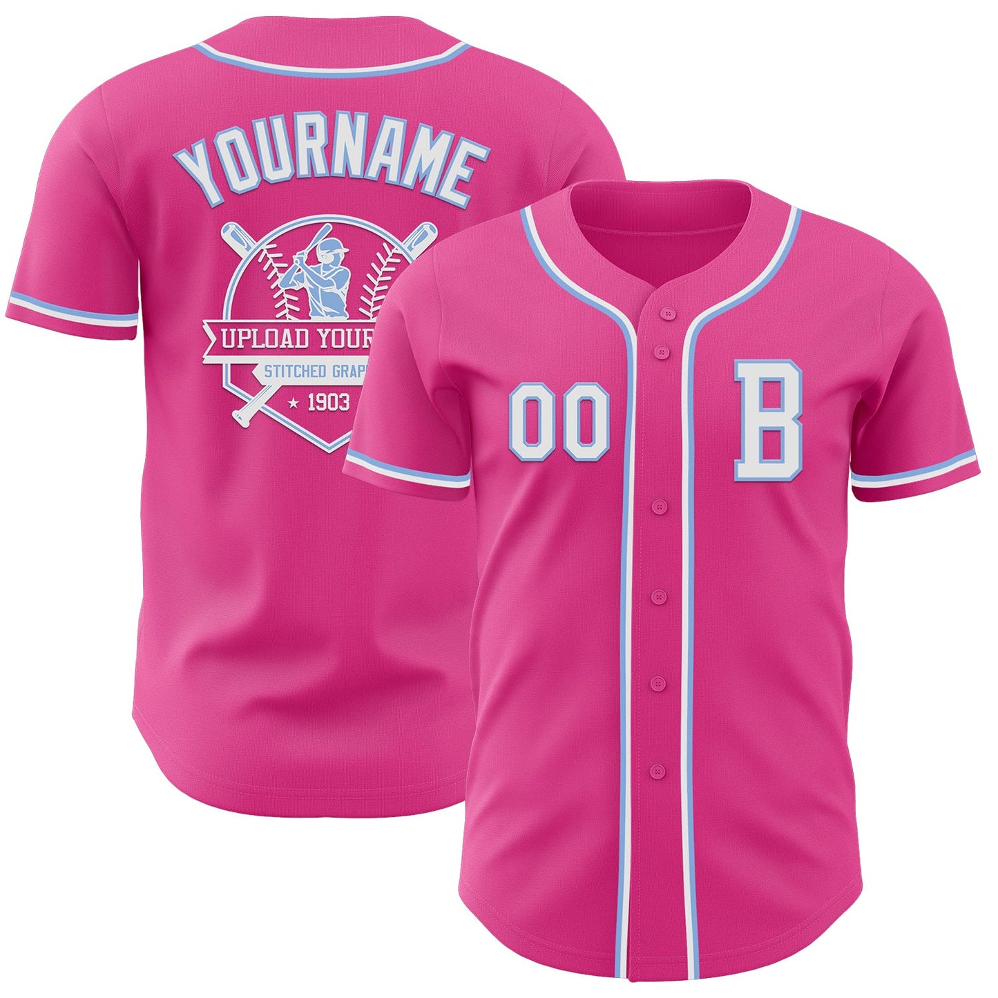 Custom Pink White-Light Blue Authentic Baseball Jersey - Sky-Custom